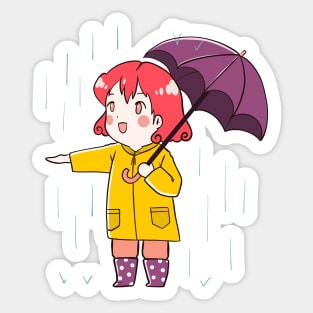 Cute Chibi Anime Girl Rainy Day Illustration Sticker